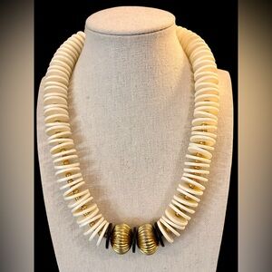 Vintage 1960's Scandinavian Round Disc Beaded Lucite & Brass Necklace